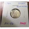 Image 1 : 1940 Diving Bluenose Canadian Silver 10 Cents. Rotated Die. AU-50.