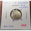 Image 1 : 1943 Canadian Silver 10 Cents with 3 Obverse Die Cracks. AU-50.