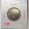 Image 1 : 1957 Canadian Silver 25 Cents. MS-63. Lightly Toned.