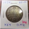 Image 1 : 1934 Canadian Silver 50 cents. VG-10. Key Date.