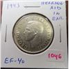 Image 1 : 1943 Canadian Silver 50 Cents with Hearing Aid in king’s ear from a Die Clash. EF-40.
