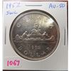Image 1 : 1952 Short Water Lines Canadian Silver Dollar. Short Water Lines in front of canoe. AU-50.