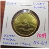 Image 1 : 2014 Lucky Loonie Dollar. Olympic symbols and security circle. MS-64 from a mint roll.