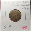 Image 1 : U.S. 1860 Indian Head Cent. First Indian Head Cent with Oak Wreath with Shield reverse. G-4.