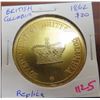 Image 1 : British Columbia. 1862 $20. Replica of a very rare gold coin. BU.