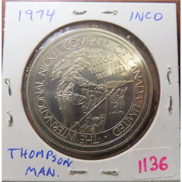 1974 INCO Thompson, Manitoba nickel medal. Commemorates the Centennial ...