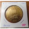 Image 1 : 1967 B.C. Centennial brass medal. Celebrates both Centennial of Canada & BC. Large 38mm medal. BU.