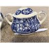 Image 2 : Vintage English Ironstone Tableware cream and sugar set. Blue Stage Coach scene.  Exc. Cond