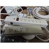 Image 6 : lot of power cords , surge protectors , wooden trays , misc. items