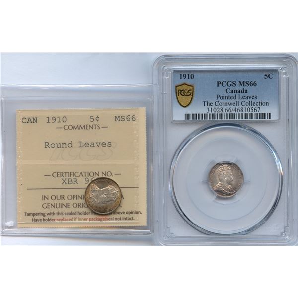 1910 Five Cents - Pointed & Round Leaves