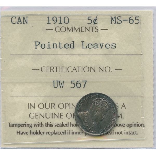 1910 Five Cents - Pointed Leaves