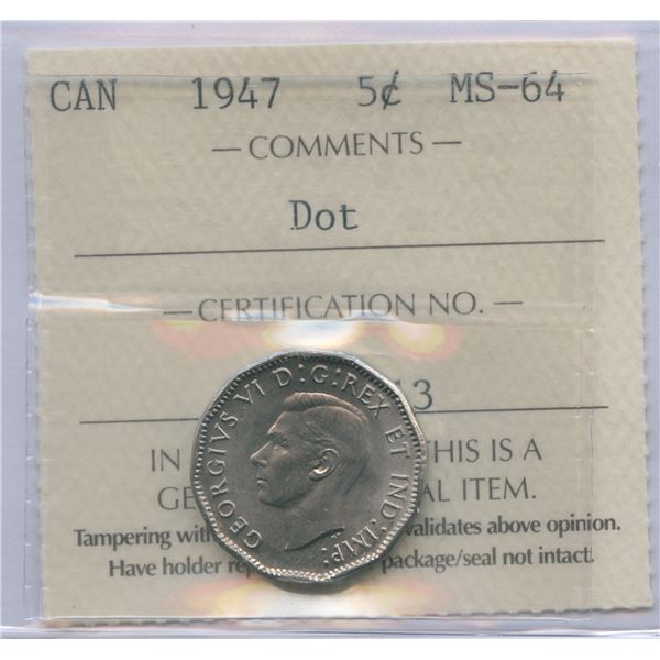 1947 Five Cents - Dot