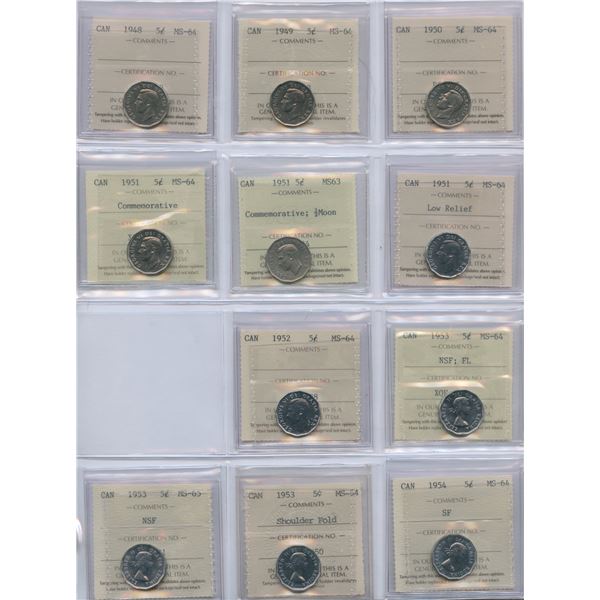 1948 - 1954 Five Cents - ICCS Graded Lot of 11