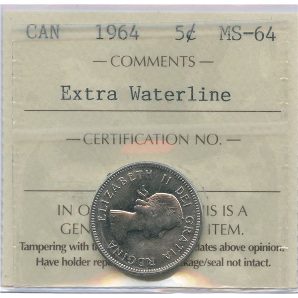 1964 Five Cents - Extra Waterline