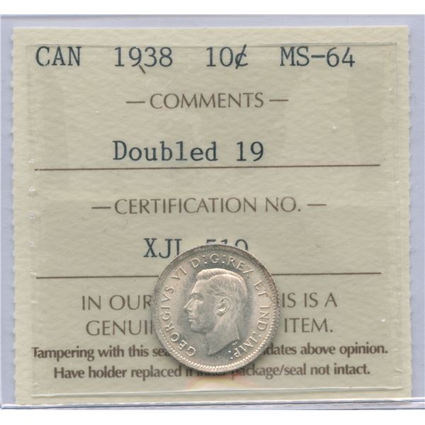 1938 Ten Cents - Doubled 19