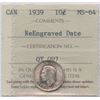 Image 1 : 1939 Ten Cents - Re-engraved Date