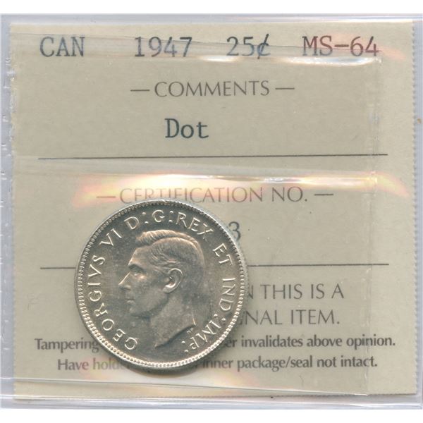 1947 Twenty-Five Cents - Dot