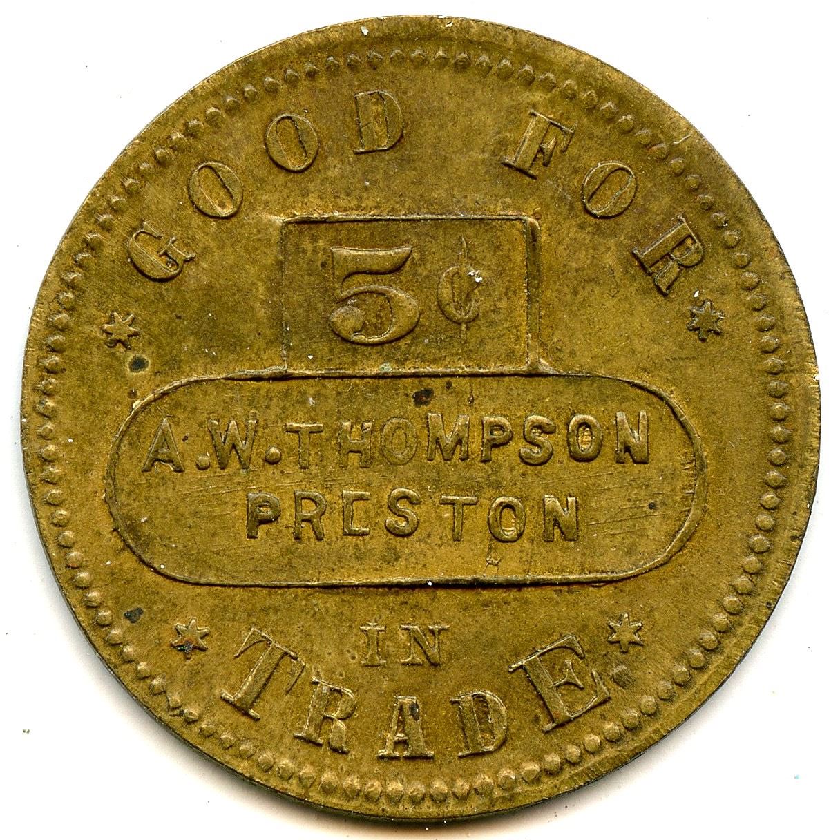 Br 765. A.W. Thompson, Brunswick Balke Collender Pool Hall Token