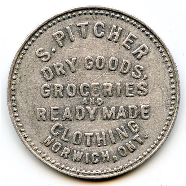 S. Pitcher, Norwich, Ontario, Merchant Tokens, McColl 390 - Lot of 5