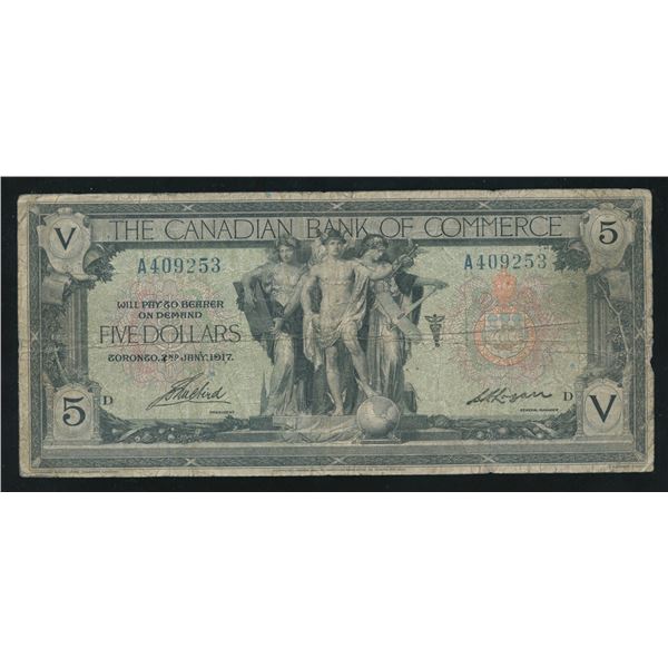 Canadian Bank of Commerce $5, 1917 - Multi-Coloured Seal