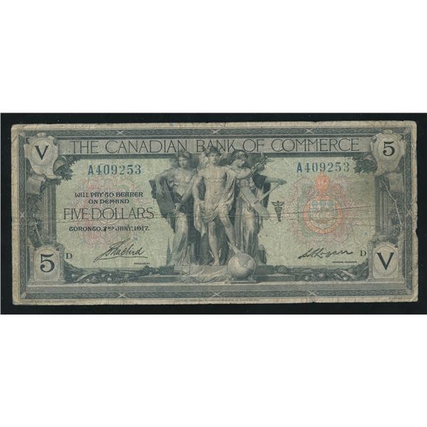 Canadian Bank of Commerce $5, 1917 - Multi-Coloured Seal