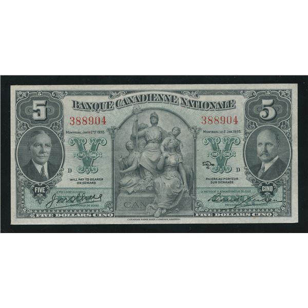 Banque Canadienne Nationale $5, 1935