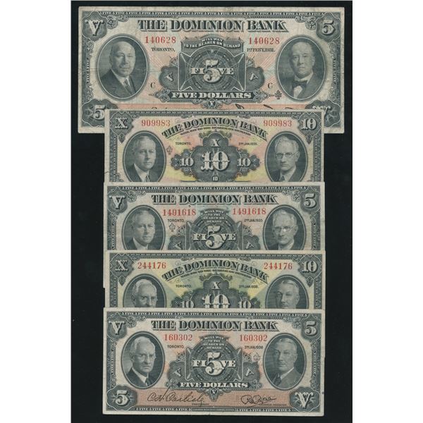 Dominion Bank - Lot of 5 Banknotes