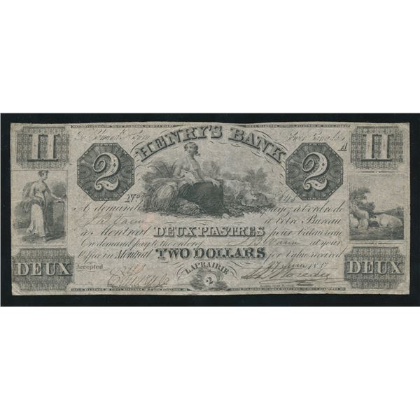 Henry's Bank $2, 1837