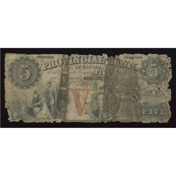 The Provincial Bank of Canada $5, 1856