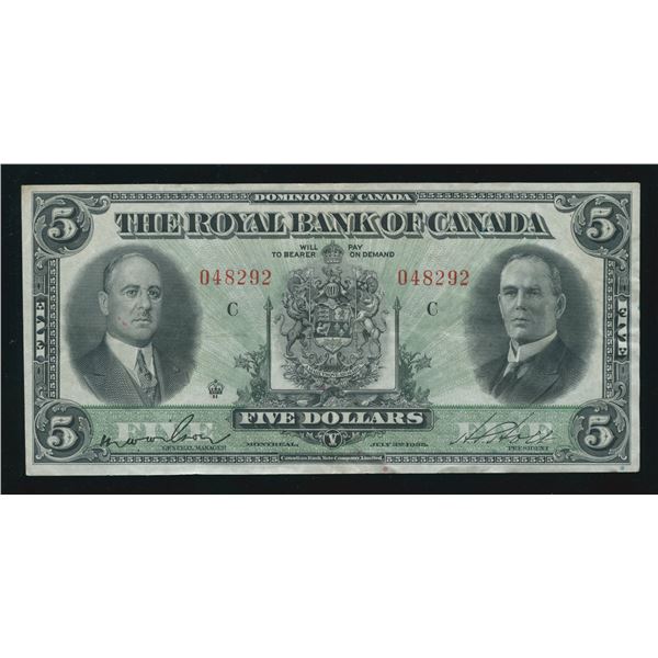 The Royal Bank of Canada $5, 1933