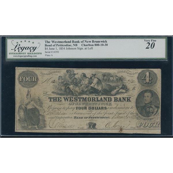 Westmorland Bank $4, 1854