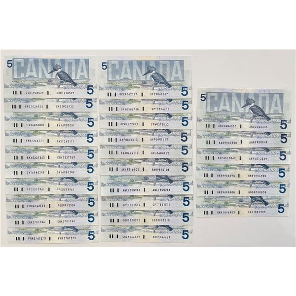 Bank of Canada $5, 1986 - Lot of 26