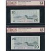 Image 2 : Bank of Canada $20, 1991 - Changeover Lot of 3