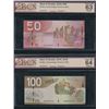 Image 1 : Bank of Canada $50 & $100, 2004 - Lot of 2 Changeovers