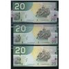 Image 1 : Bank of Canada $20, 2004 - Replacement Lot of 3