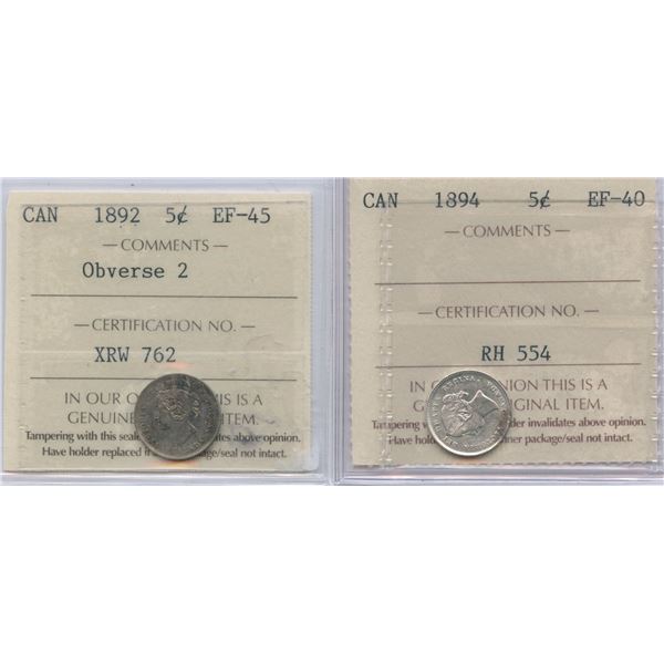 1892 & 1894 Five Cents - ICCS Graded Lot of 2