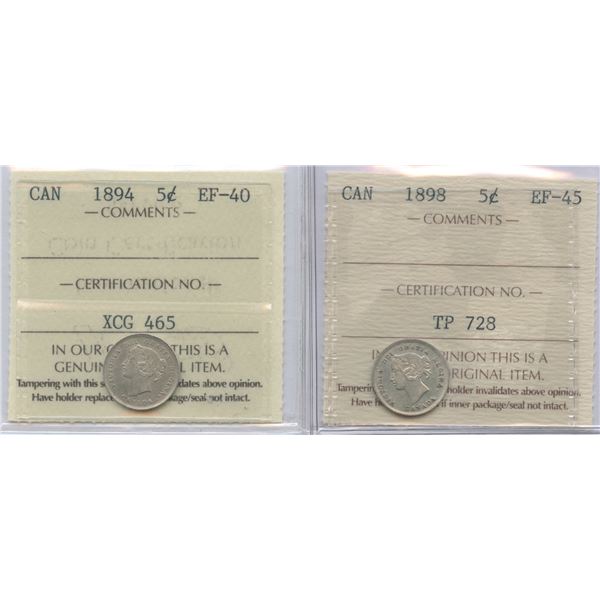 1894 & 1898 Five Cents - ICCS Graded Lot of 2