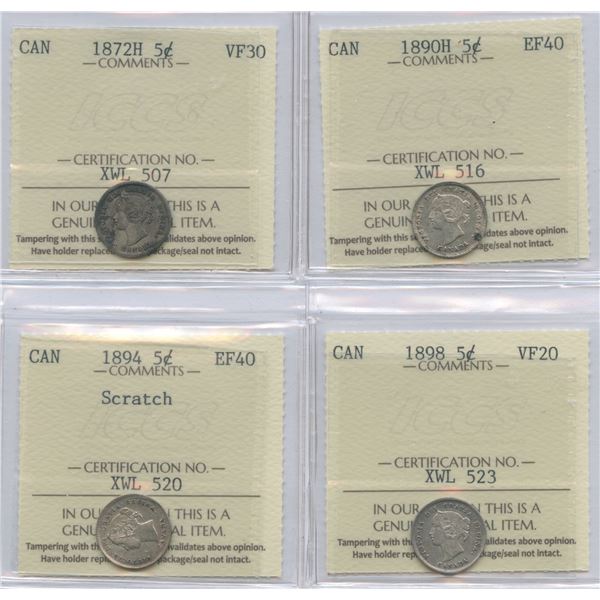 Five Cents - ICCS Graded Lot of 4