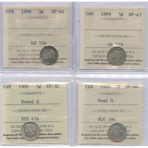 1898 - 1900 Five Cents - ICCS Graded Lot of 4