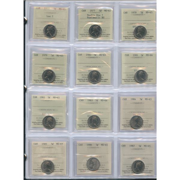 1977 - 1987 Five Cents - ICCS Graded Lot of 12