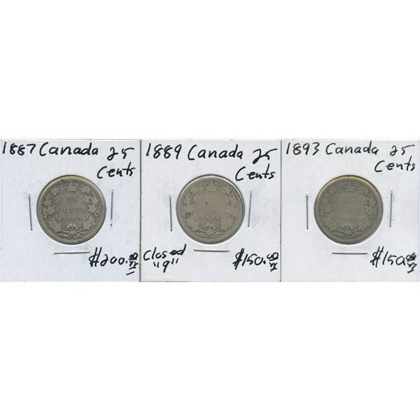 1887, 1889 & 1893 Twenty-Five Cents - Key Dates