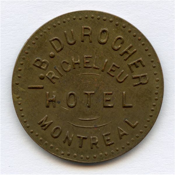 Br 620. I. B. Durocher's Richelieu Hotel token for 5c In Trade.