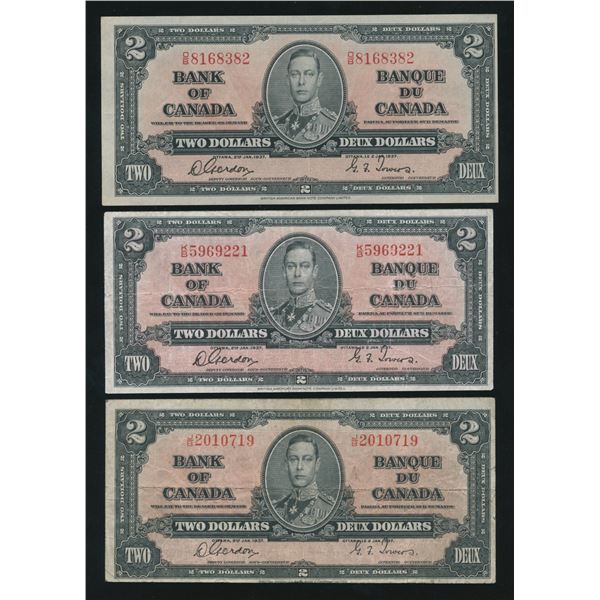 Bank of Canada $2, 1937 - Lot of 3