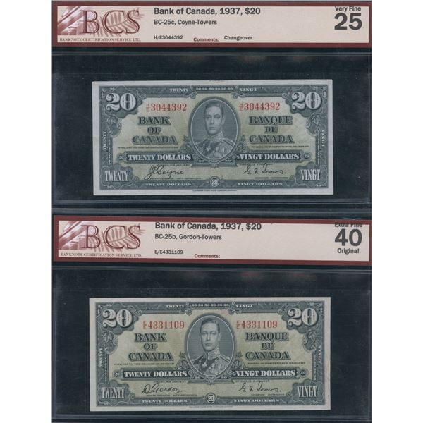 Bank of Canada $20, 1937 - BCS Graded Lot of 2