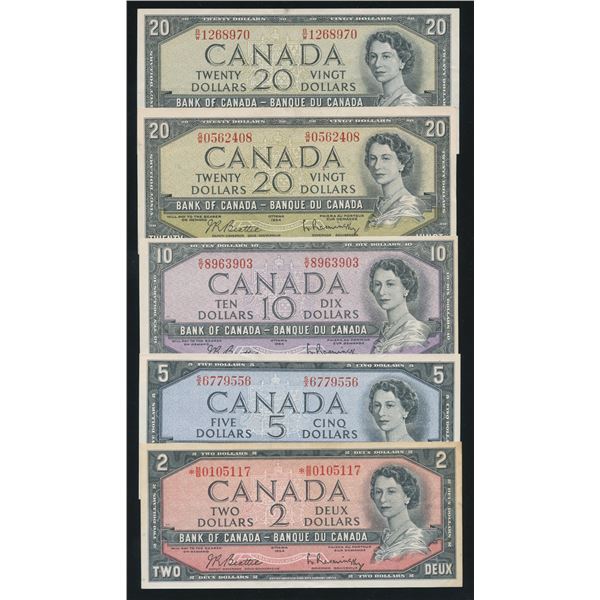 1954 Bank of Canada - Lot of 5 Notes in AU Conditions