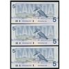 Image 1 : Bank of Canada $5, 1986 - Lot of 3 Consecutive Replacements