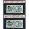 Image 2 : Bank of Canada $20, 1991 - Lot of 2 Changeover