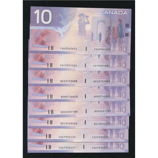 Bank of Canada $10, 2001 - Lot of 8