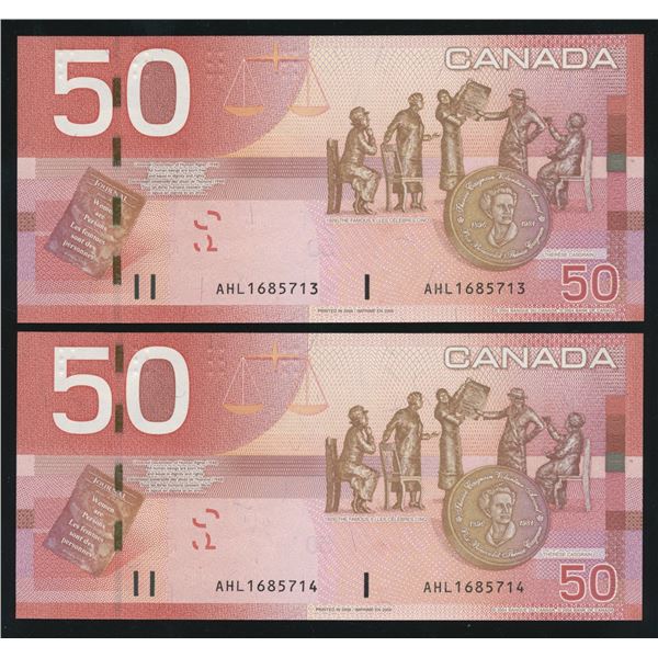 Bank of Canada $50, 2004 - Lot of 2 Consecutives