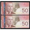 Image 2 : Bank of Canada $50, 2004 - Lot of 2 Consecutives